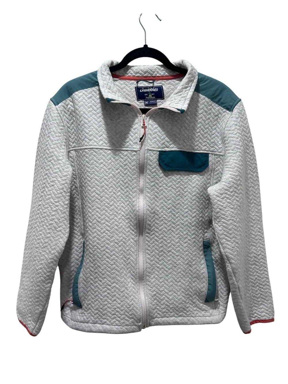 chubbies cream  Quilted Teddy Jacket with Teal Accents